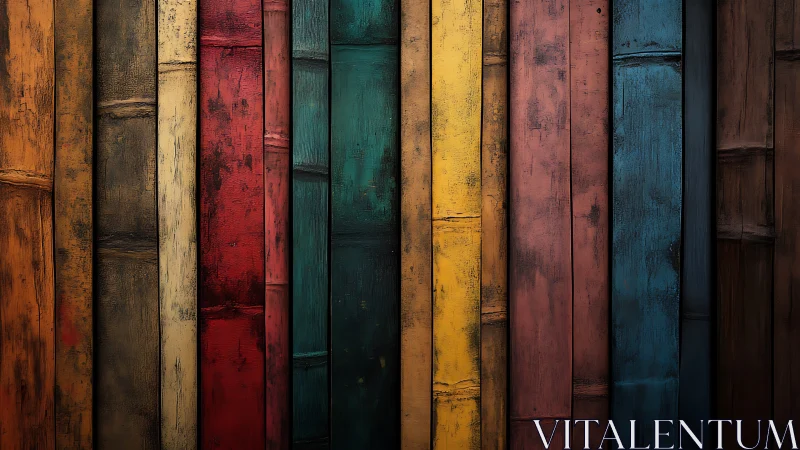 Vertical rows of textured multicolored wooden planks.