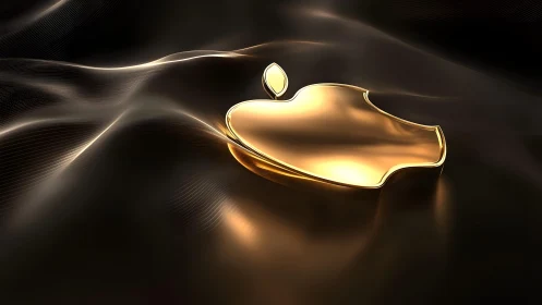 Golden Apple Logo on Elegant Dark Silk Background, 3D Render.