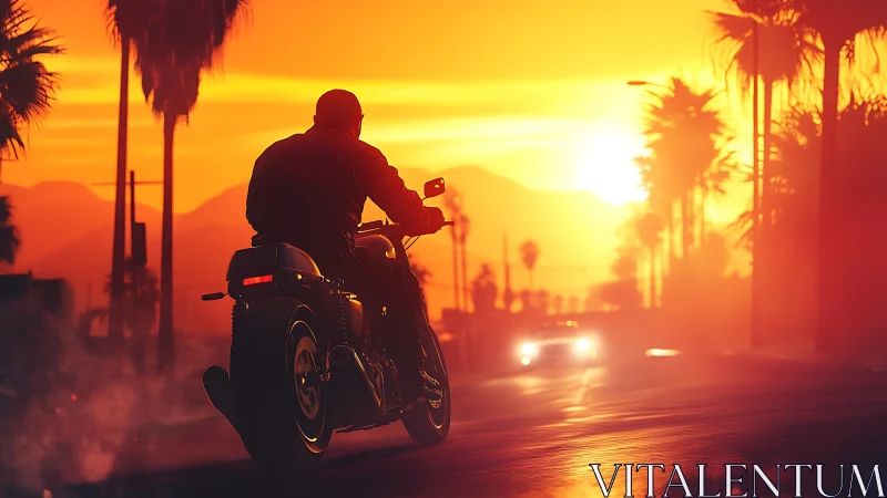 Sunset-rinsed rider chases the last light down palm streets