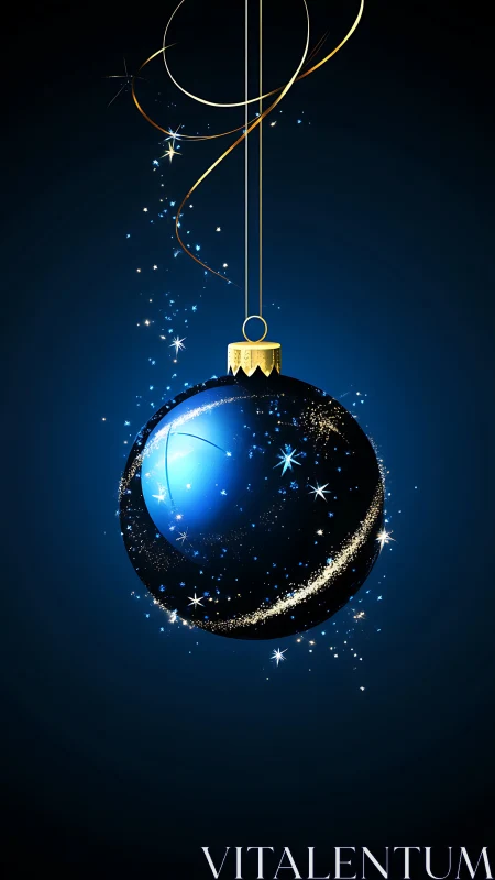 Midnight blue ornament with sparkling star trail glow.