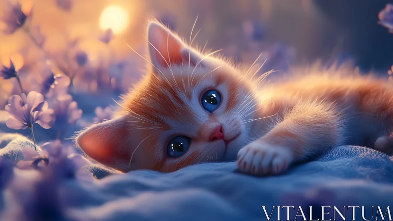 Luminescent White Kitten Gazes Through Golden Sunlight.