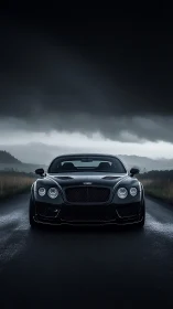 Photorealistic front-view sports coupe under storm horizon.