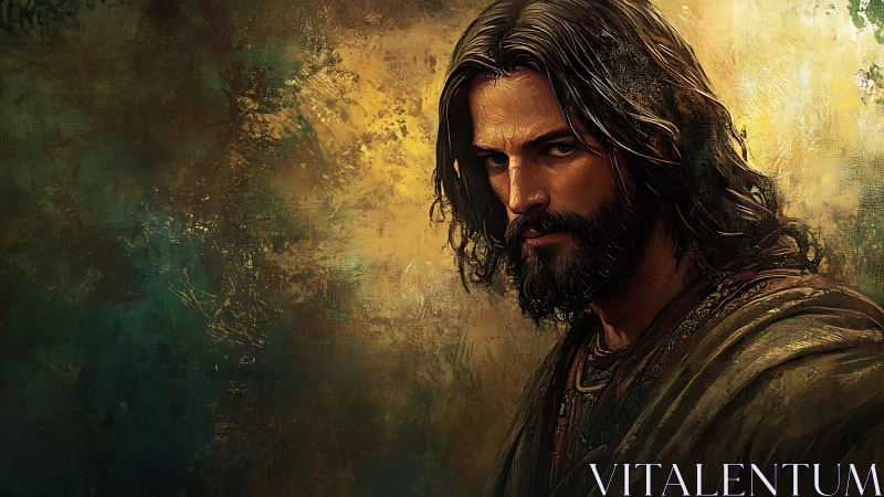 Brooding desert wanderer crowned in molten dusk light.