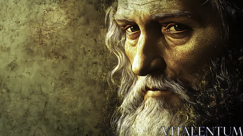 Elderly bearded male portrait in warm textured chiaroscuro.