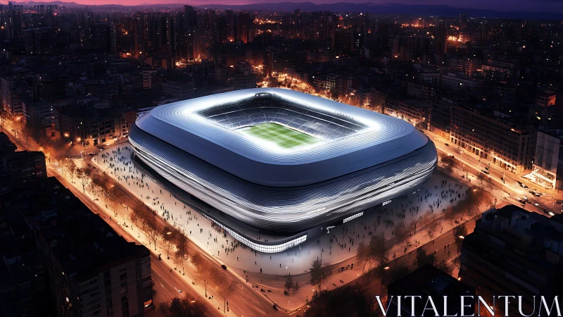 Luminous urban stadium glowing like a futuristic city heart.