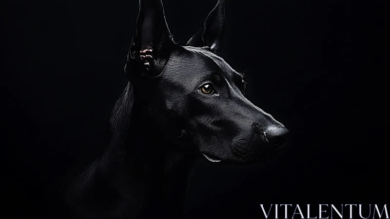 Midnight black dog portrait in dramatic low key light.
