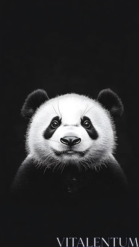 Midnight panda portrait glowing in soft monochrome calm.