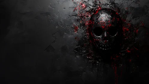 Blood-splashed void skull grinning from the charcoal dark.