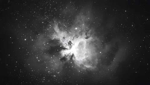 Monochrome emission nebula core with dense surrounding starfield
