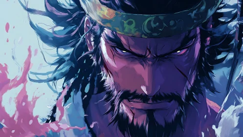 Fierce warrior locks eyes with the viewer in blazing resolve