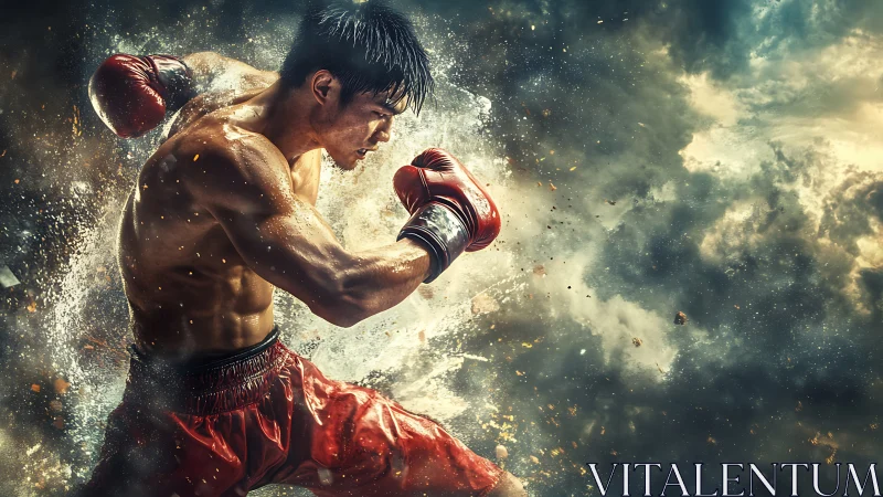 Pugilistic Tempest: Boxer Erupts Through Stellar Violence.