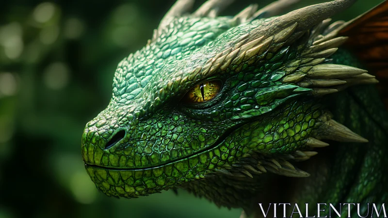 Hyperdetailed green dragon head with microscaled skin and specular highlights