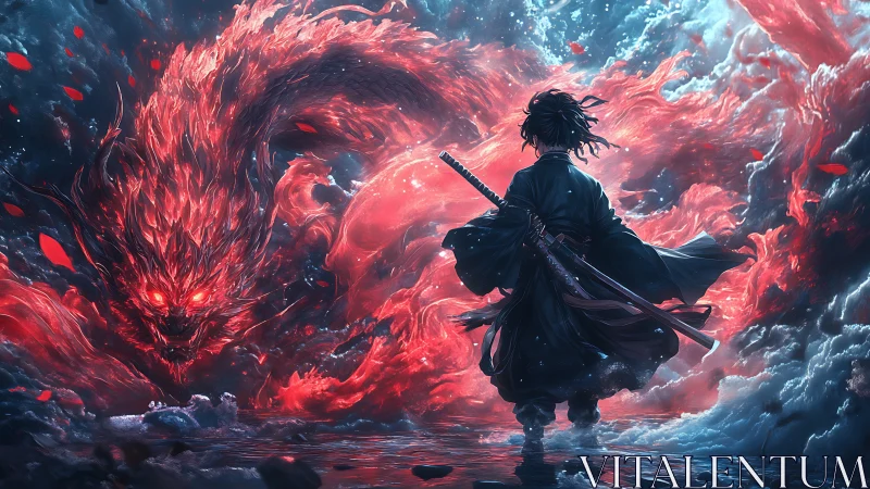 Crimson storm coils as the lone swordsman claims the tide