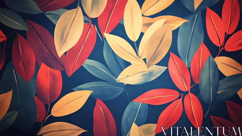 Bold red and gold foliage pattern on deep navy ground.