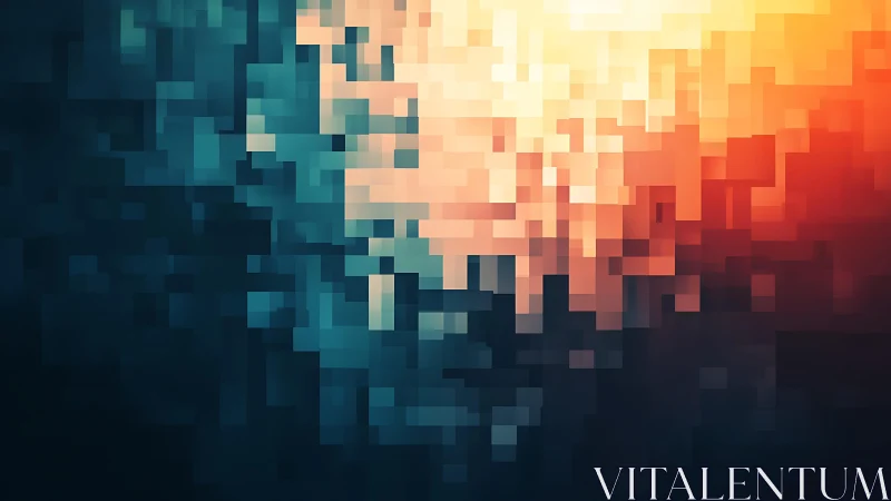 Vibrant abstract pixel art with blue, orange, and yellow hues.