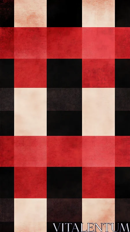 Buffalo check grid pattern uses textured red, black, and cream squares