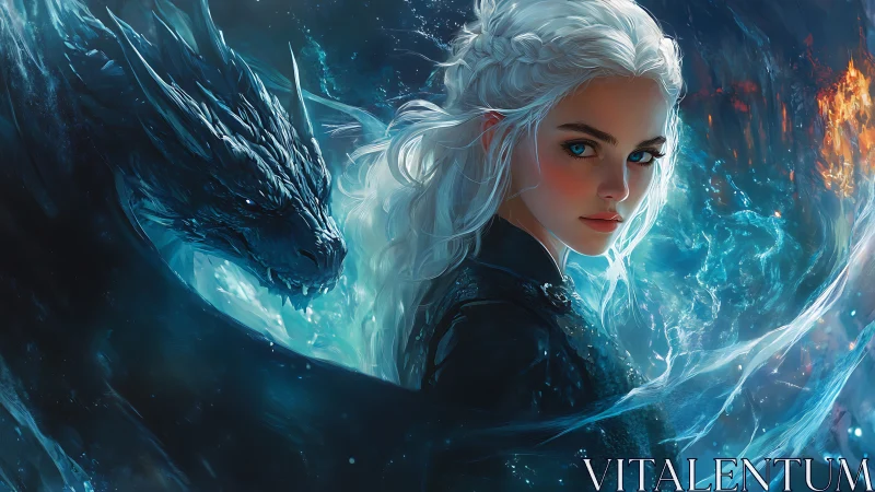 Fantasy portrait of silver-haired dragon rider in elemental storm.