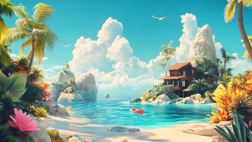 Tropical Paradise Island Retreat: Digital Landscape Composition.