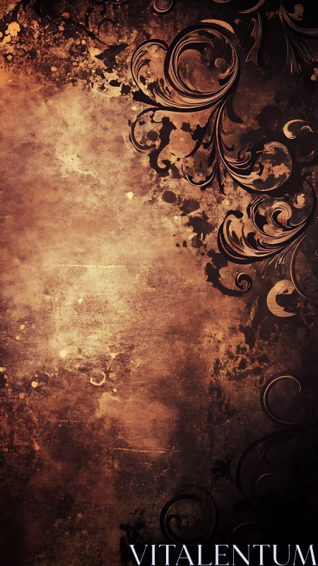 Warm vintage scrollwork curling over weathered bronze glow.