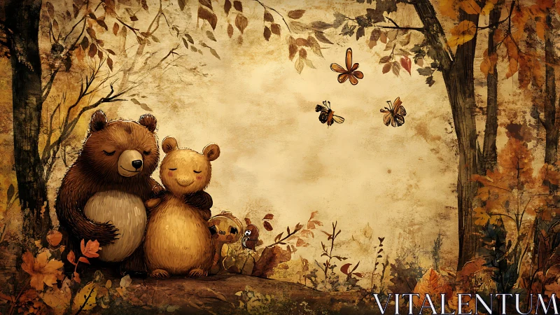 Two Bears in Autumn Forest Setting