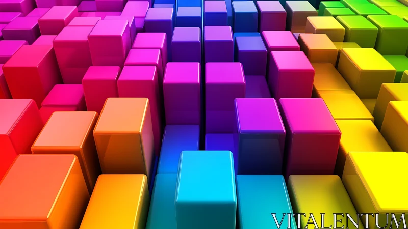 Vibrant 3D color blocks forming glossy geometric cityscape.