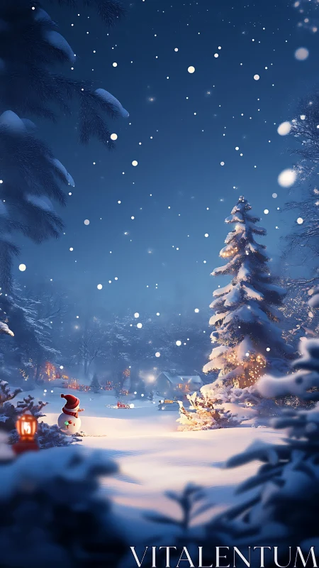 Cozy snowy village glowing with gentle winter wonder.