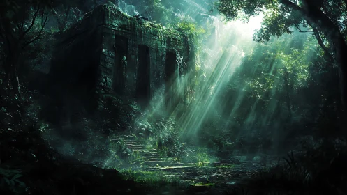 Sunbeams spill like secrets over the jungle stone keep