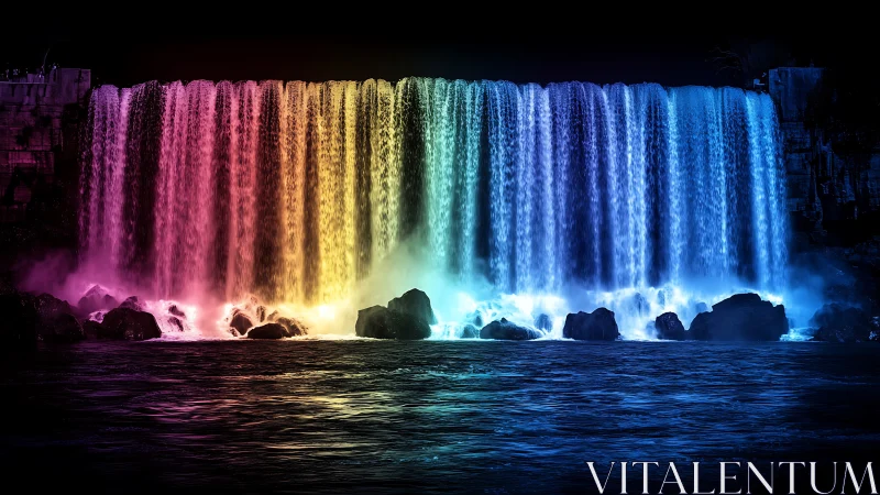 Chromatic waterfall cascade illuminated by gradient spectral light