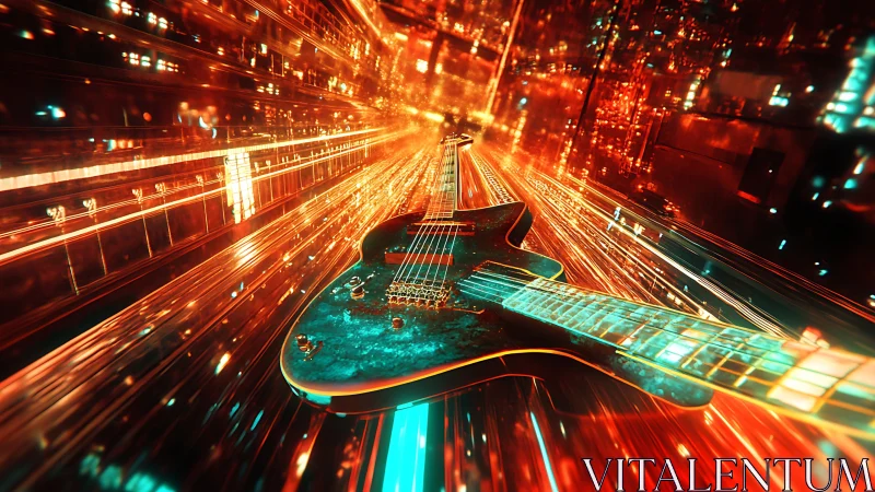 Electric guitar racing through neon city lights of sound.
