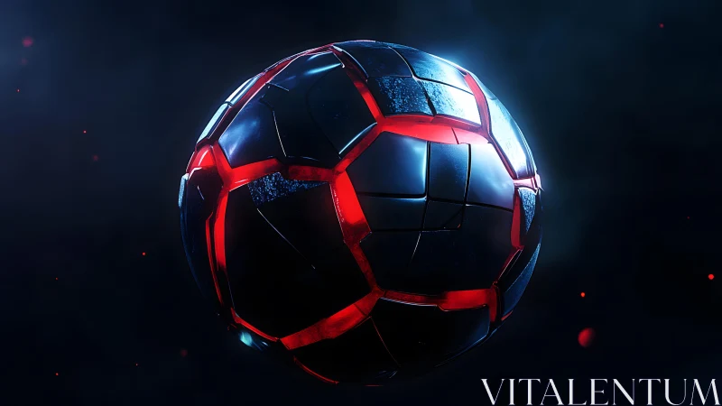 3D cybernetic soccer sphere with segmented luminous shell.