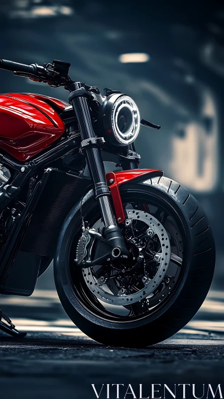 Red café racer motorcycle with modern LED front assembly.