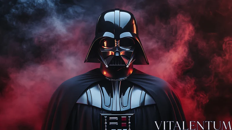 Helmeted sci‑fi armored figure in red and gray smoke field.