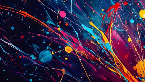 Energetic Abstract Paint Splatter Art in Vibrant Neon Colors.