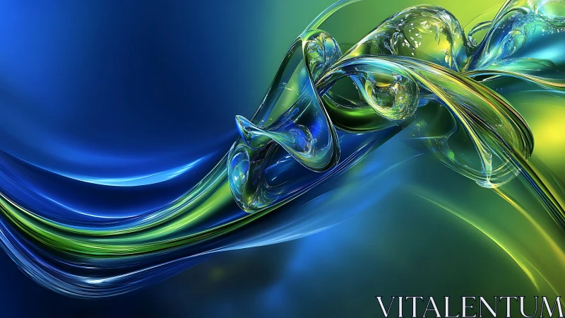 Flowing glassy waves in luminous blue and green light.