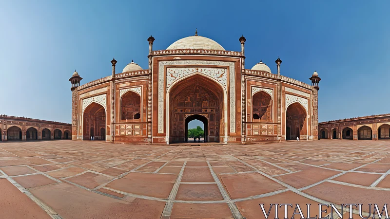 Domes drift skyward while red sandstone geometry holds still