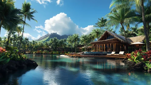 Tropical Paradise Resort with Mountain Peak and Lagoon