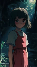 Quiet forest doorway with a gentle, wide eyed girl.