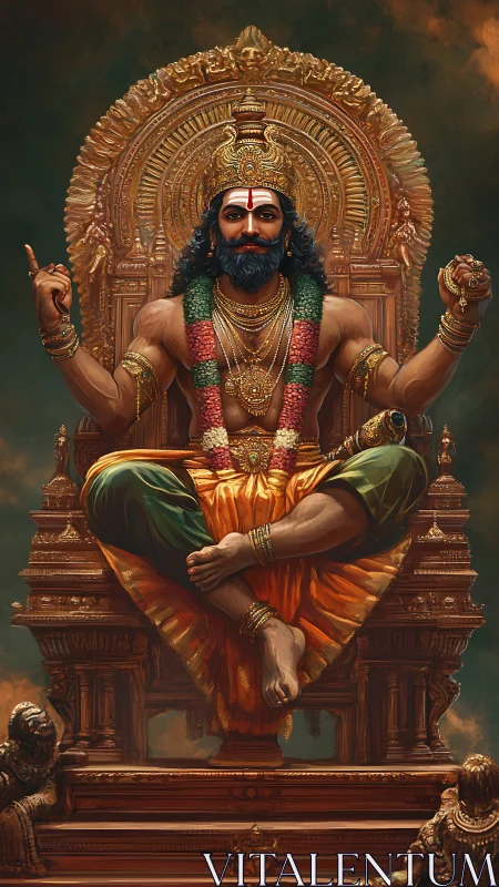 Regal deity lounges in molten-gold throne of roaring clouds