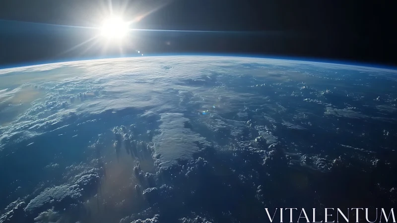 Sunrise illuminates Earth horizon above cloud-layered oceans