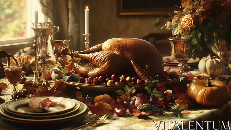 Golden roasted turkey crowns warm autumn harvest table