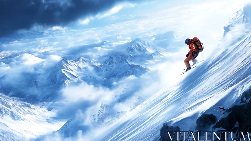 Dynamic digital painting of extreme alpine skier in descent.