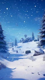 Procedural snowy valley with stylized conifer terrain rendering.