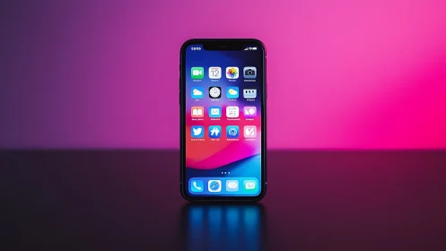 Neon Pocket Portal: iPhone's Digital Stage in Twilight Glow.