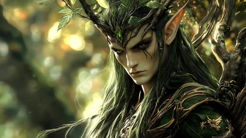 Forest elf guardian bathed in glowing woodland magic.