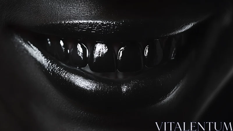 Gleaming monochrome smile with luminous, glossy highlights.
