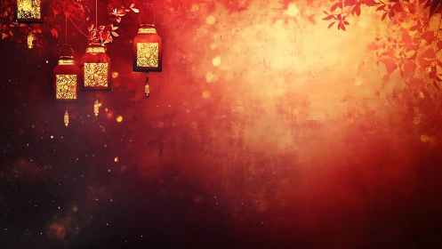Digital painting of ornate lanterns on warm bokeh backdrop.