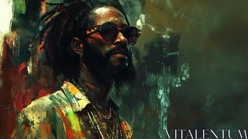 Digital portrait depicts man with dreadlocks in side profile