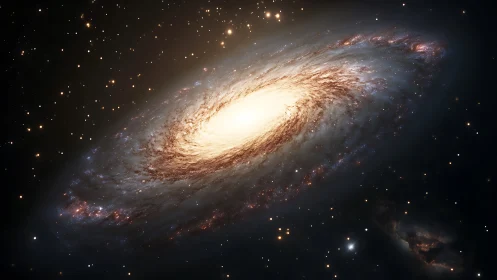 Glowing spiral galaxy swirling softly in a star filled night sky.