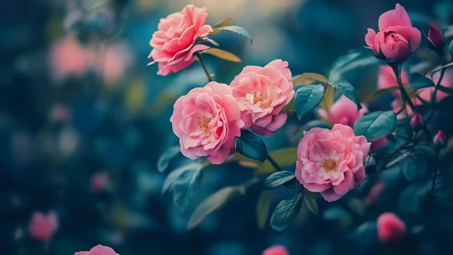 Pink Roses in Soft Focus Garden. Blooming botanical arrangement..