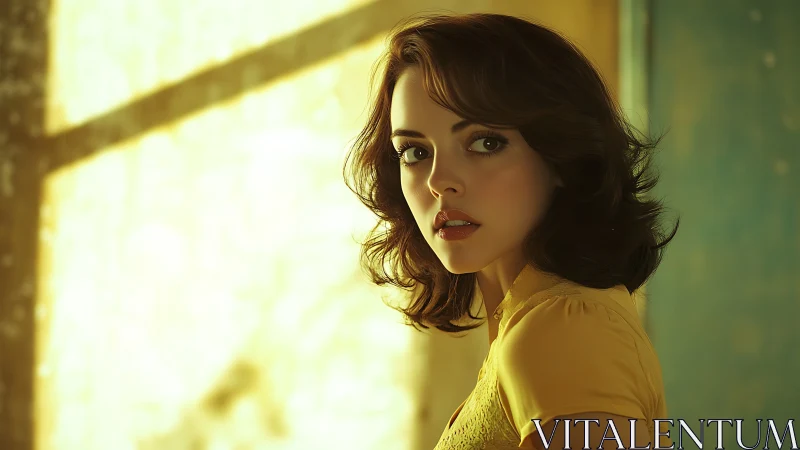 Soft golden light around a thoughtful woman in yellow.